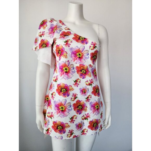 Chiara Boni La Petite Robe white pink floral one shoulder mini dress 46 - Picture 1 of 5